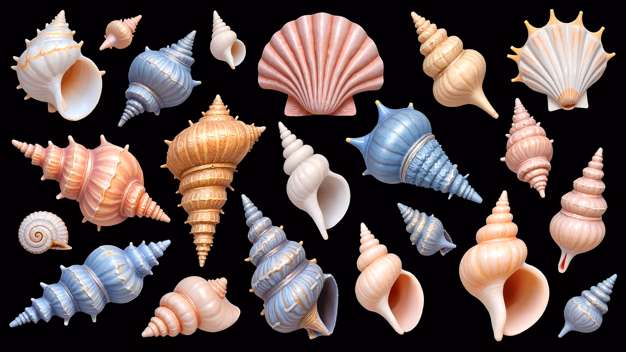 A collection of seashells in various shapes and colors.