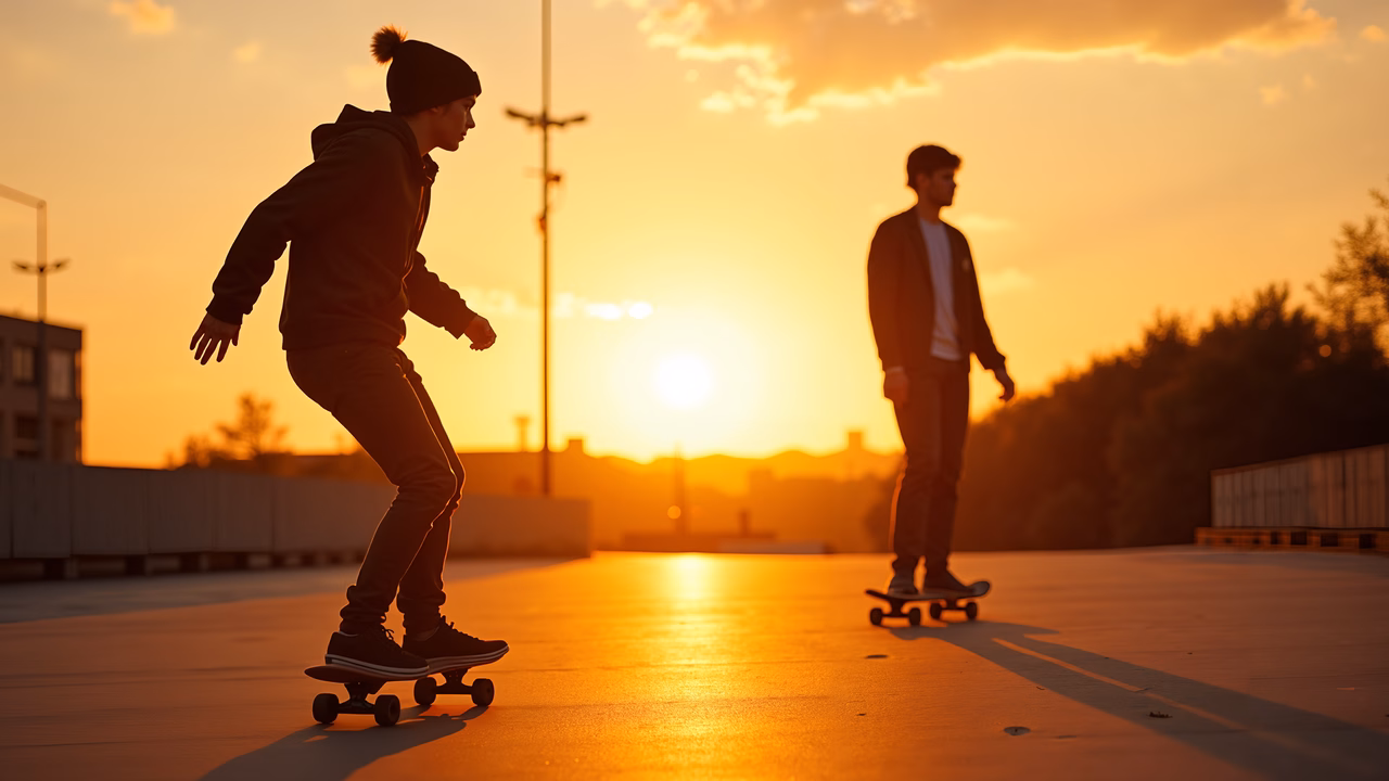 Skateboarding at sunset - urban youth in motion.