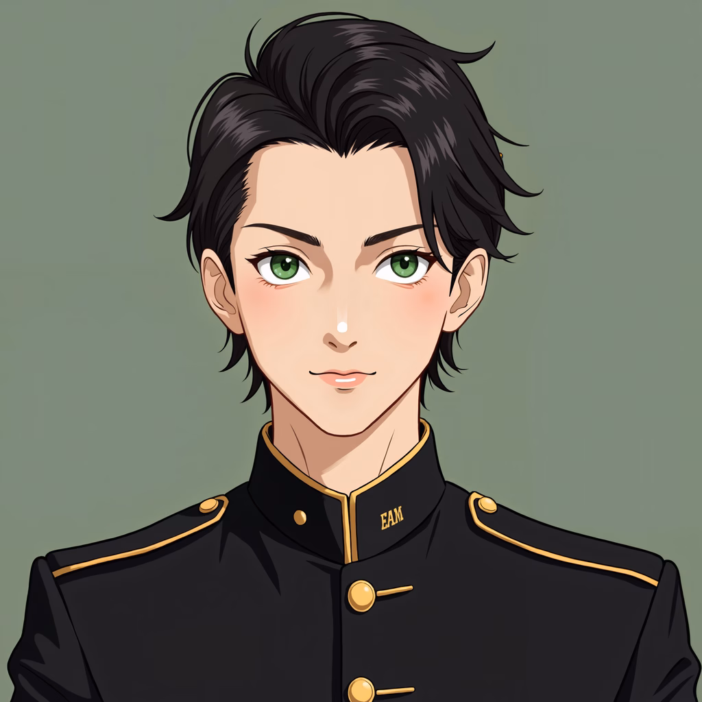 A detailed illustration of a soldier in a formal military uniform against a muted olive green background.