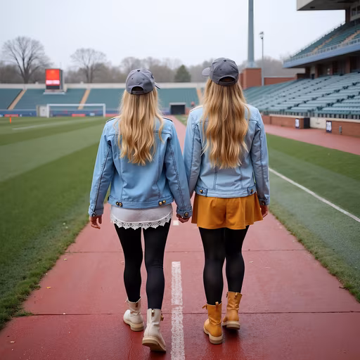 Twin Girls Walking Hand-in-Hand