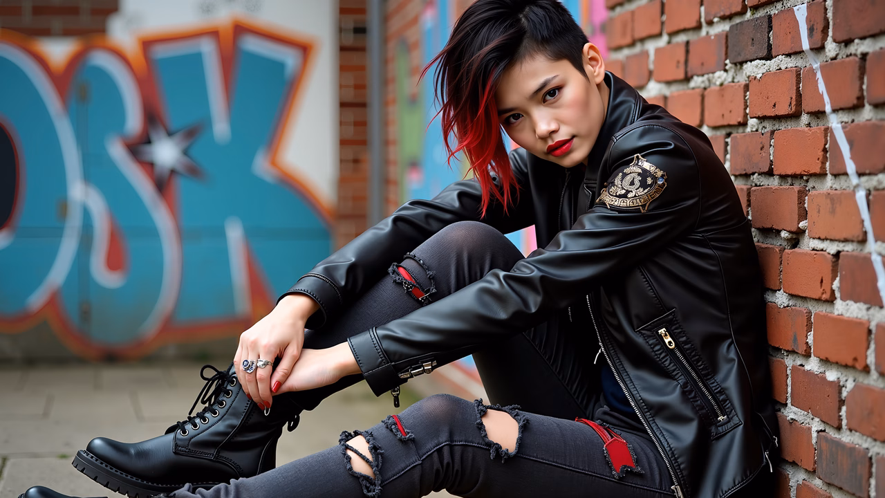 Street chic meets urban grit in this edgy portrait.