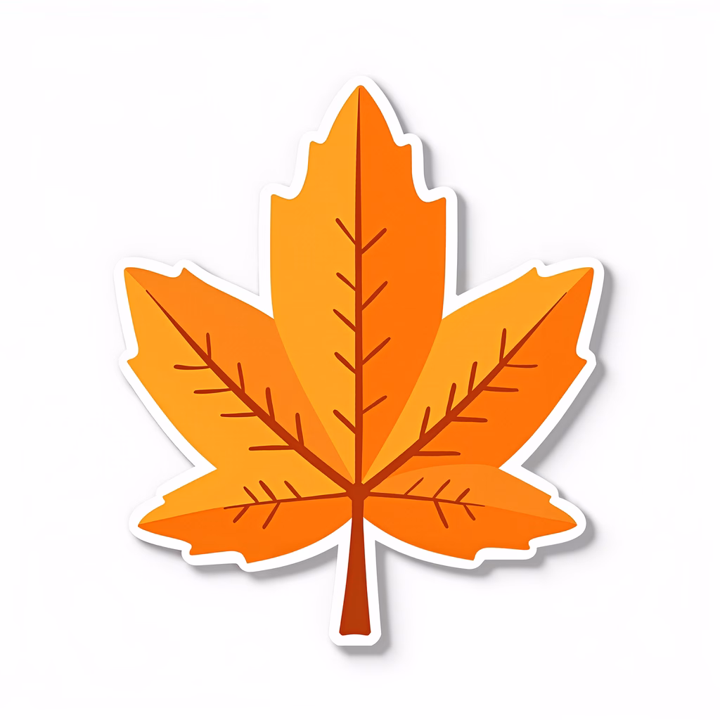 Vibrant autumn leaf illustration with warm colors and detailed veins.