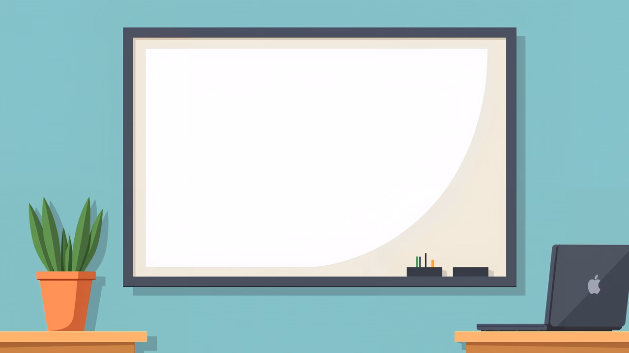 Minimalist whiteboard illustration with plant and laptop, perfect for educational settings.
