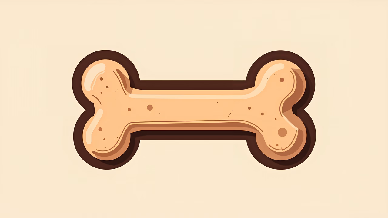 Minimalistic illustration of a bone-shaped treat in soft pastel tones.
