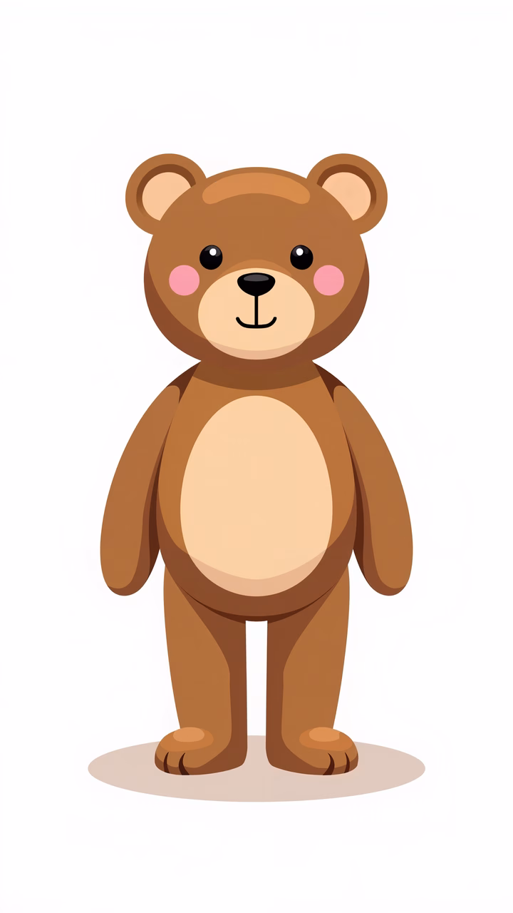 A friendly cartoon teddy bear with soft features and a warm expression.