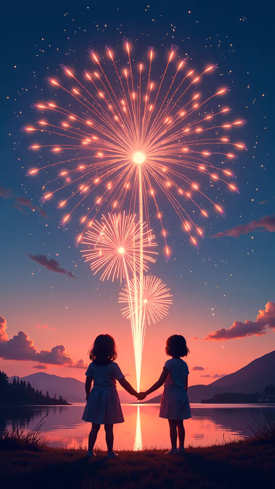 Children Watching Fireworks