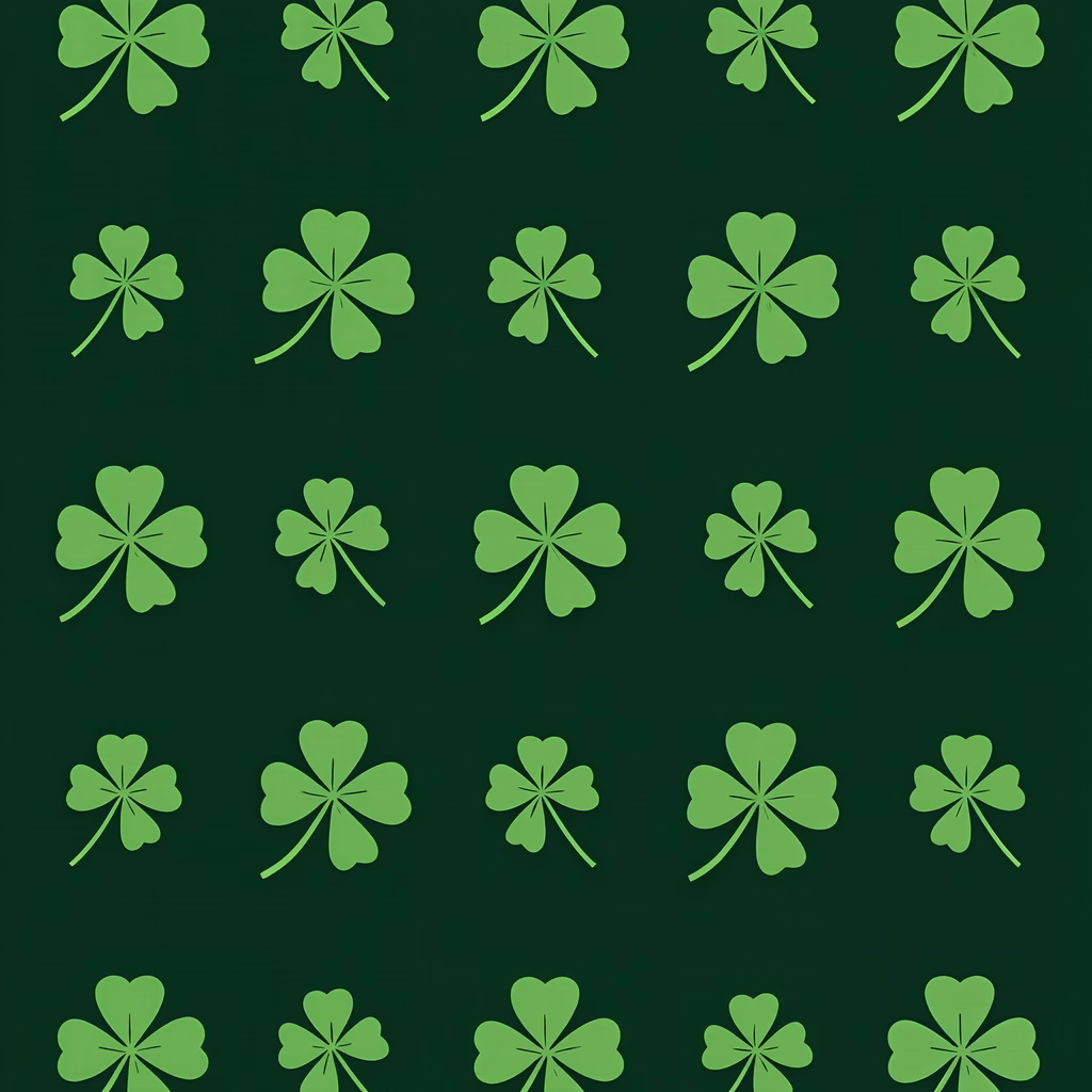 Uniform green clovers on a dark green background, symbolizing luck and positivity.