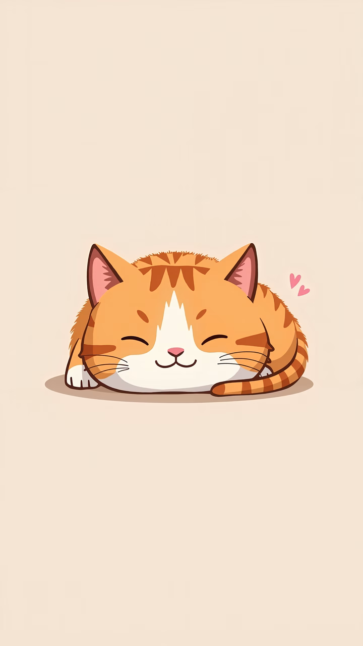 A serene illustration of a sleeping cat with heart accents.