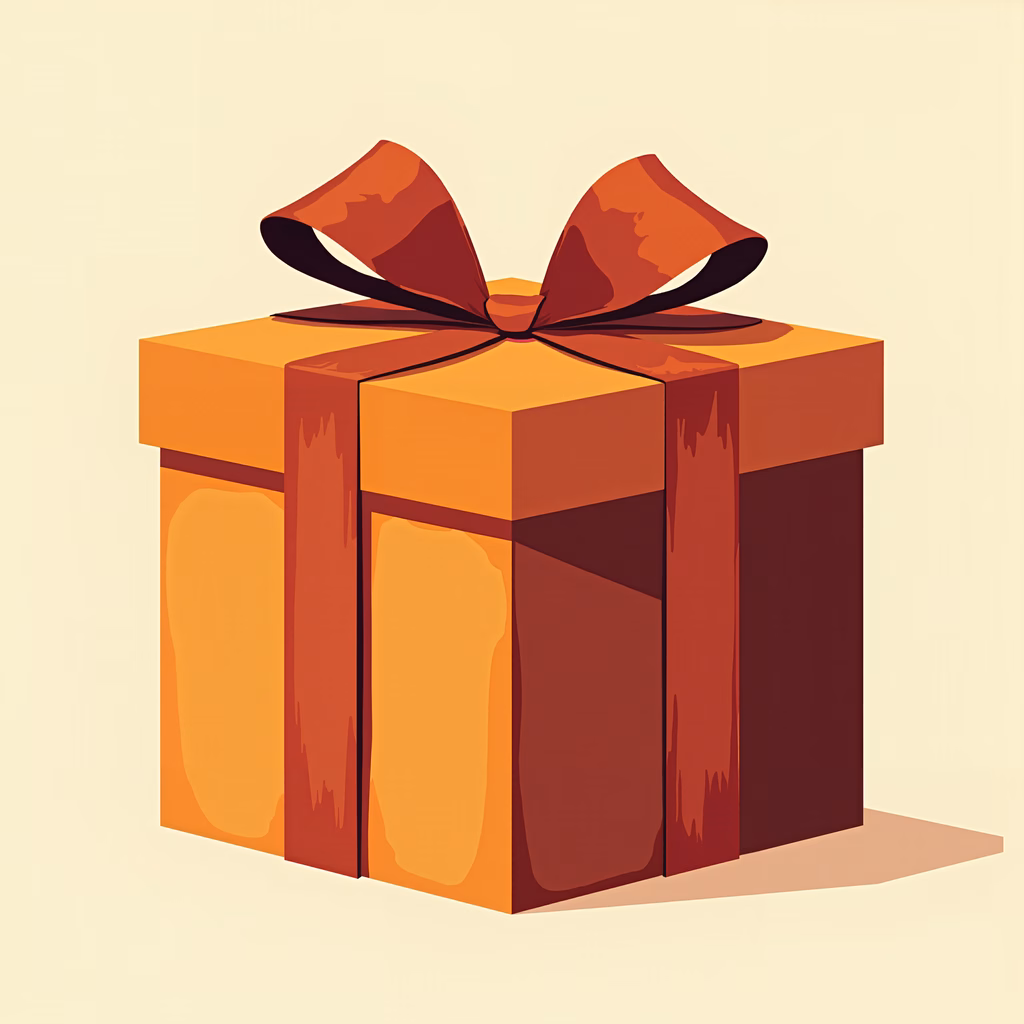 A festive gift box illustration with vibrant colors and elegant details.