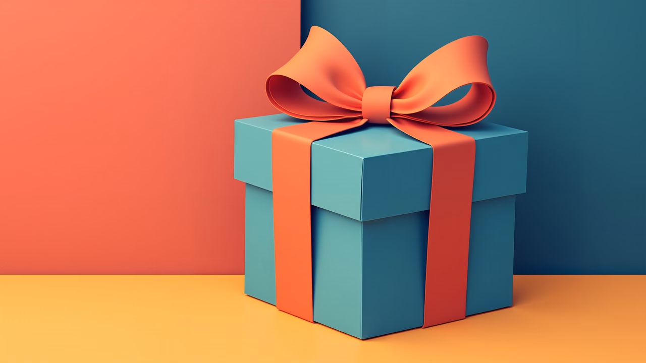 Vibrant gift box illustration with bold colors and clean lines, perfect for festive occasions.