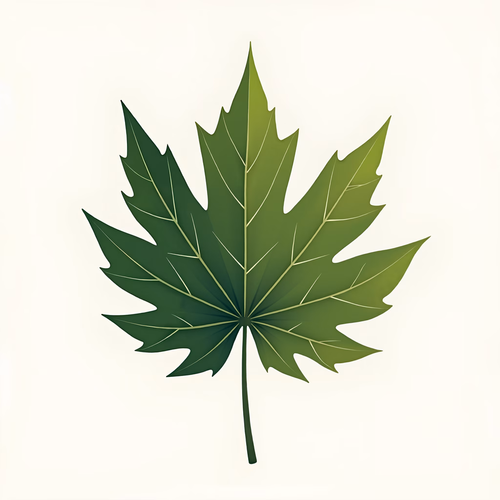A detailed green leaf illustration with soft gradients and modern design.