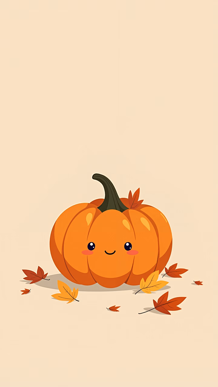 Cute autumn pumpkin illustration with warm colors and joyful vibes.