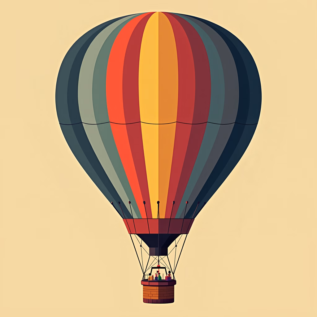 A colorful hot air balloon floating in a calm sky, symbolizing adventure and tranquility.