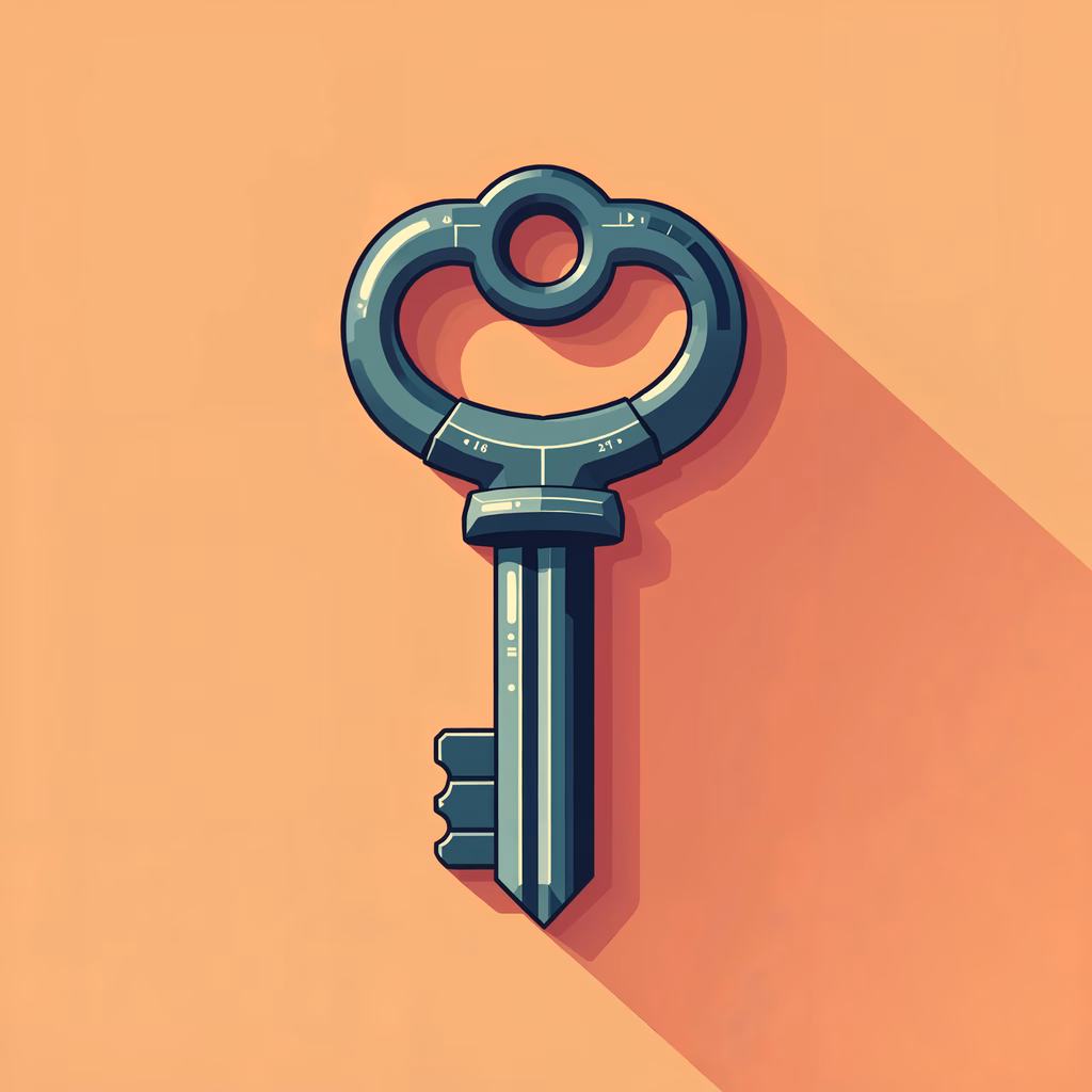 Teal heart-shaped key on a peach background, symbolizing love and unlocking secrets.
