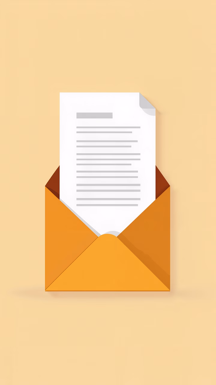 Minimalist illustration of an open envelope revealing a typed letter.