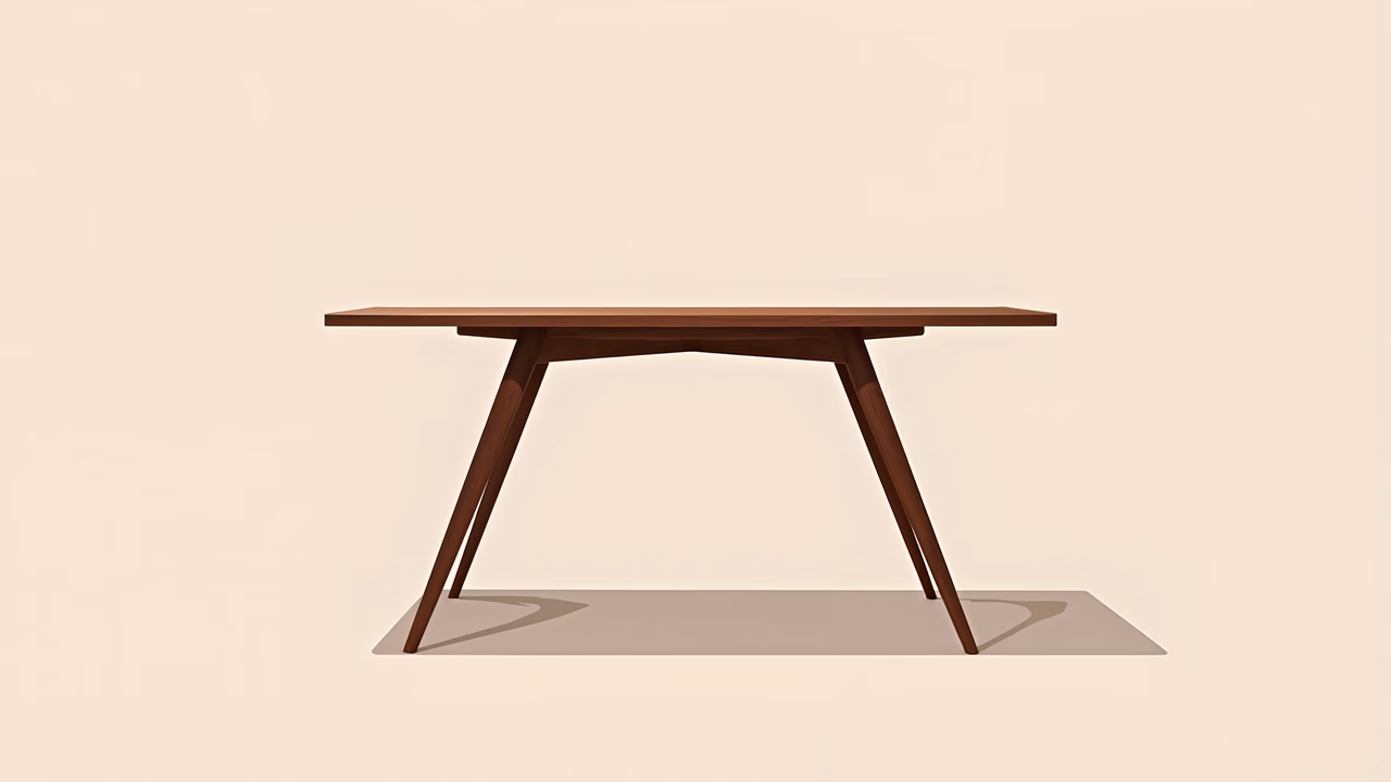 A sleek, minimalist wooden table with clean lines and rich tones, perfect for modern interiors.