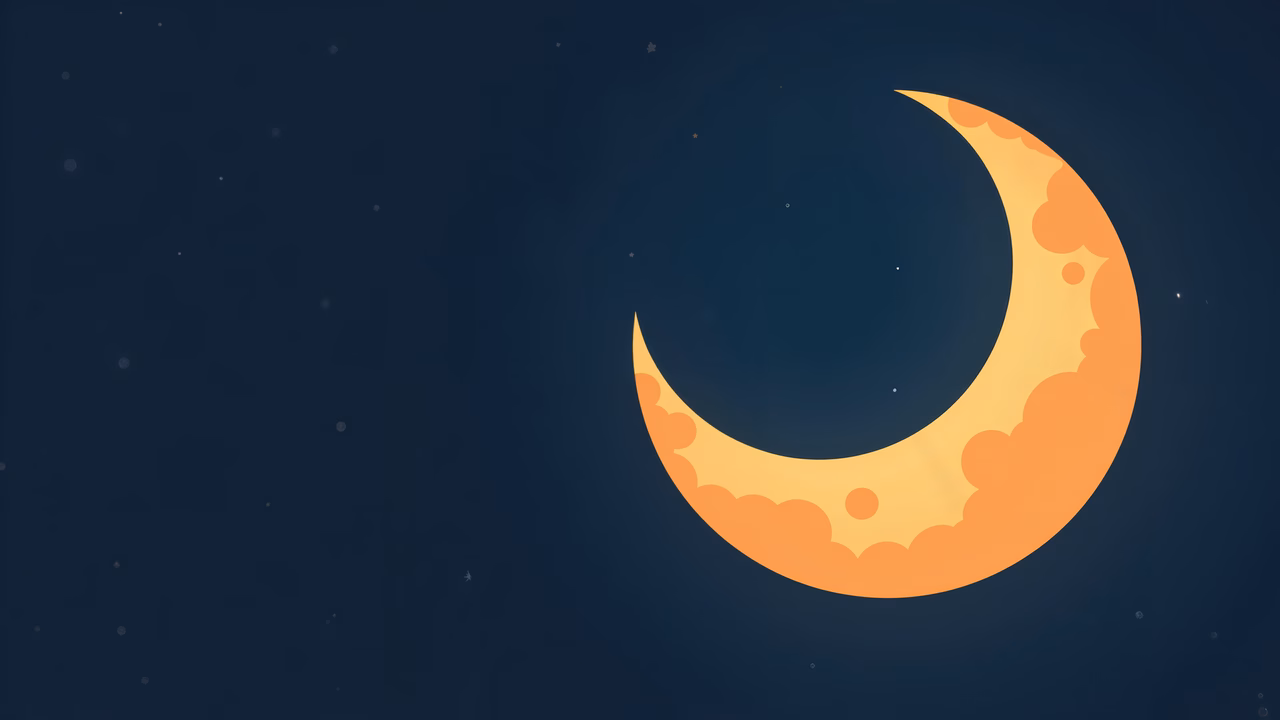 A glowing crescent moon against a starry night sky, evoking serenity and peace.
