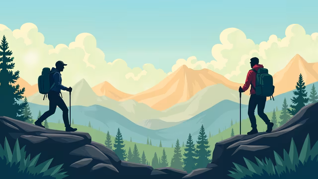 Mountain Hikers Illustration