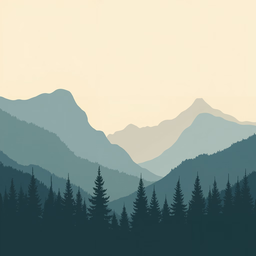 Minimalist mountain landscape with serene green tones