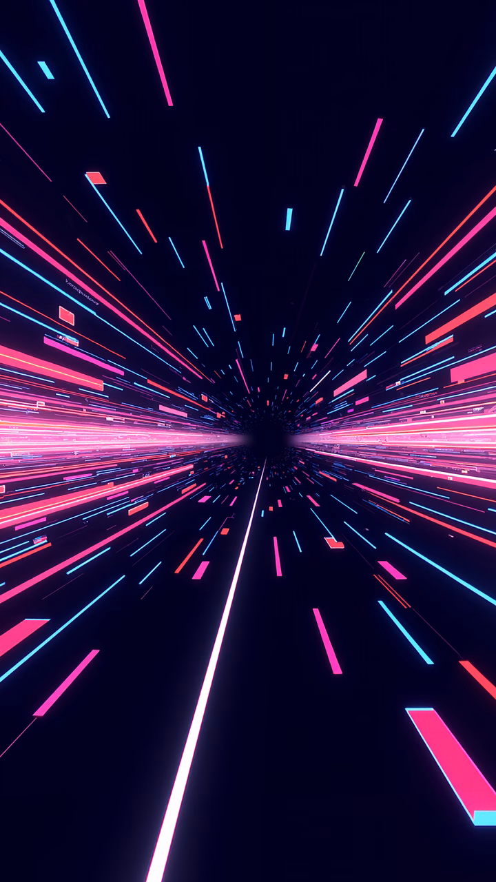 Vibrant neon streaks in a high-speed tunnel, futuristic digital art.