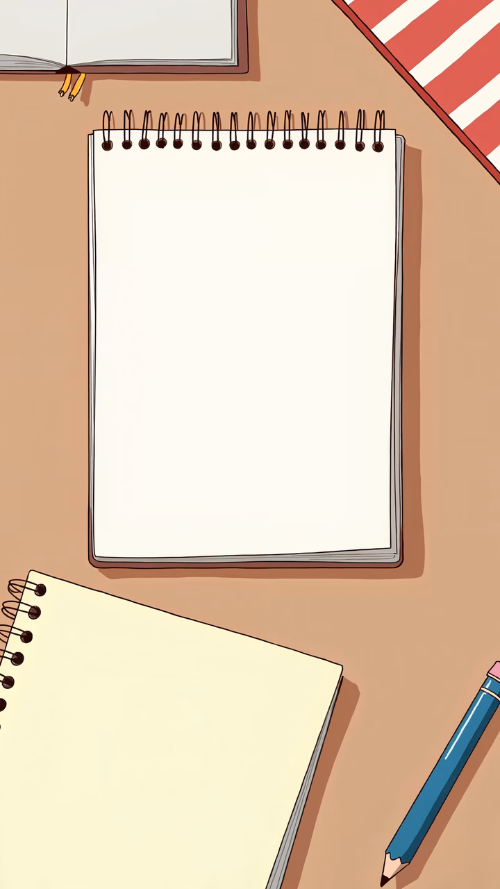 A clean notebook with stationery items, perfect for a creative workspace.