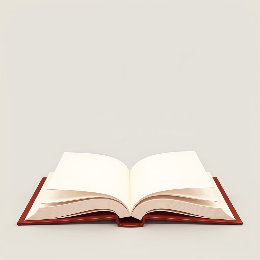 Minimalist illustration of an open book with blank pages, symbolizing endless possibilities.