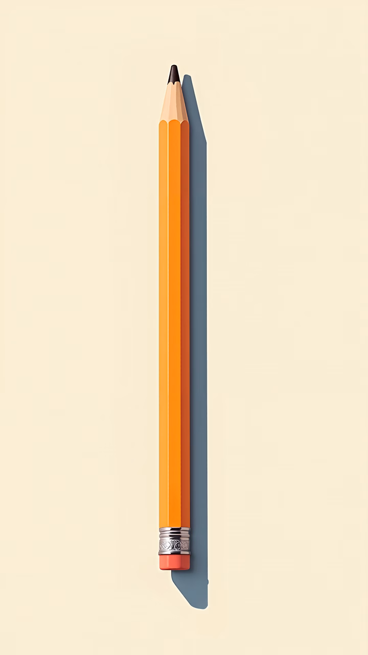 Bright orange pencil on beige background, minimalist design.