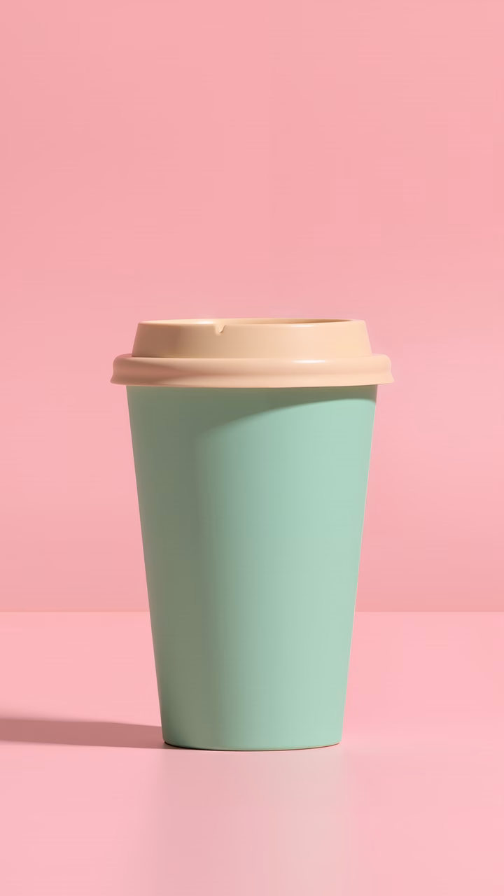 Minimalist mint cup on soft pink background