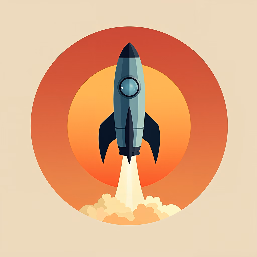 Vibrant rocket launch illustration with dynamic motion and bold colors.