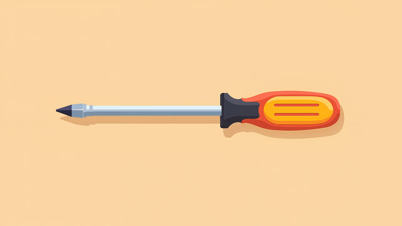 A colorful screwdriver illustration on a neutral background.
