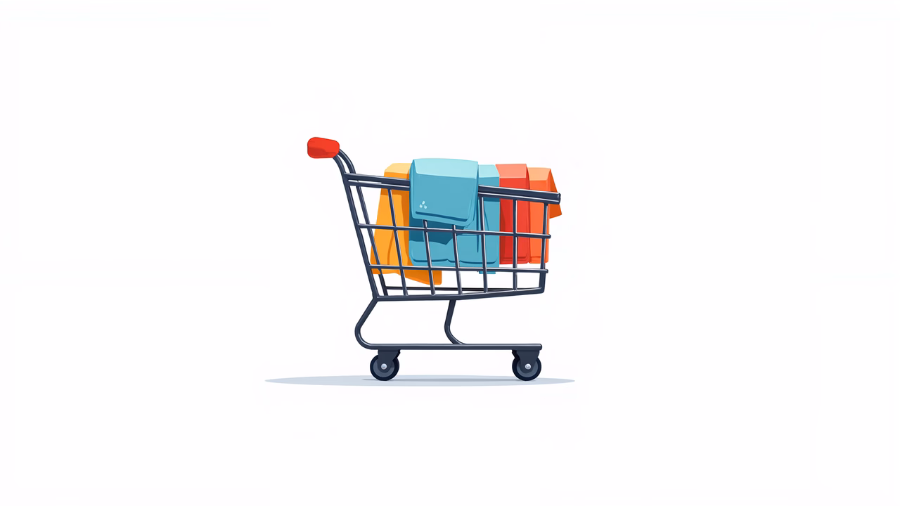 Brightly colored shopping cart illustration for e-commerce themes.
