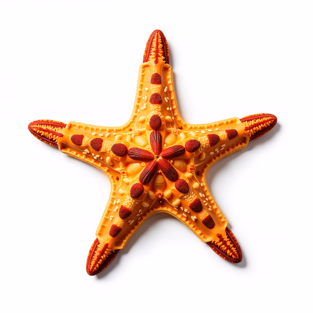 A detailed illustration of a starfish with a warm color palette on a white background.