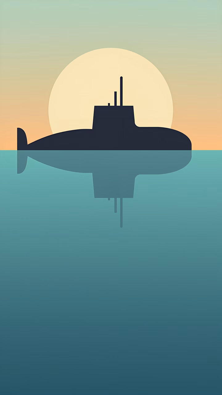 Minimalist submarine silhouette against a tranquil gradient sky.