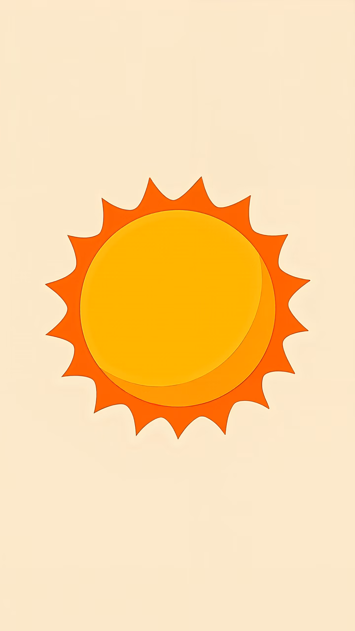 Vibrant sunburst illustration with bold colors and neutral background.
