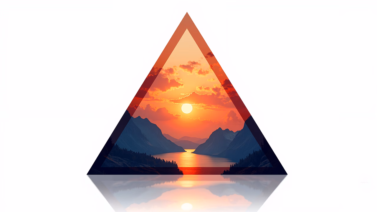 A tranquil sunset scene framed by a triangular border, capturing the beauty of nature.