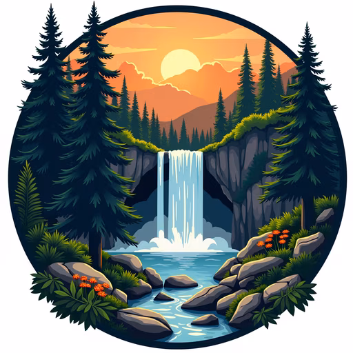 Waterfall Serenity Illustration
