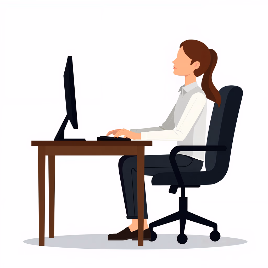 Professional woman working on computer in a minimalist office setting.