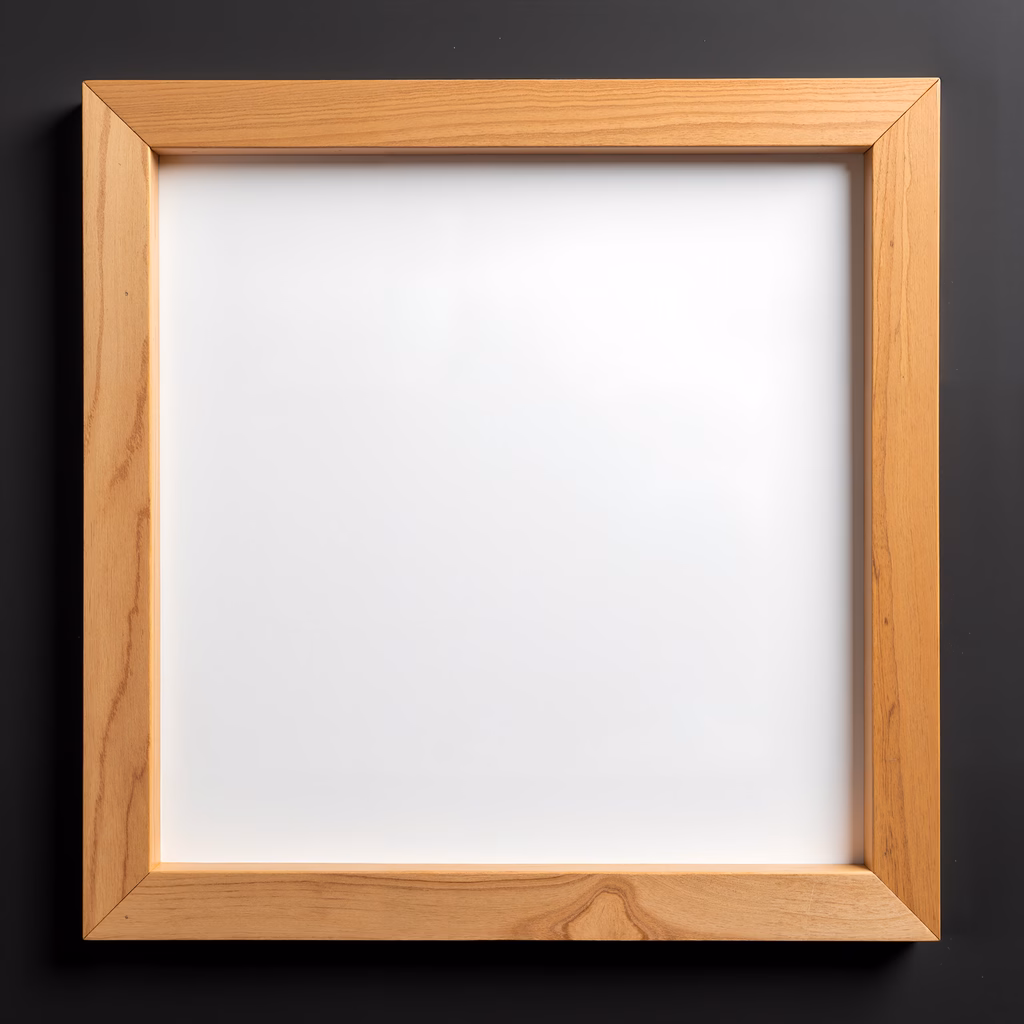 Minimalist blank canvas framed by wood, inviting imagination.