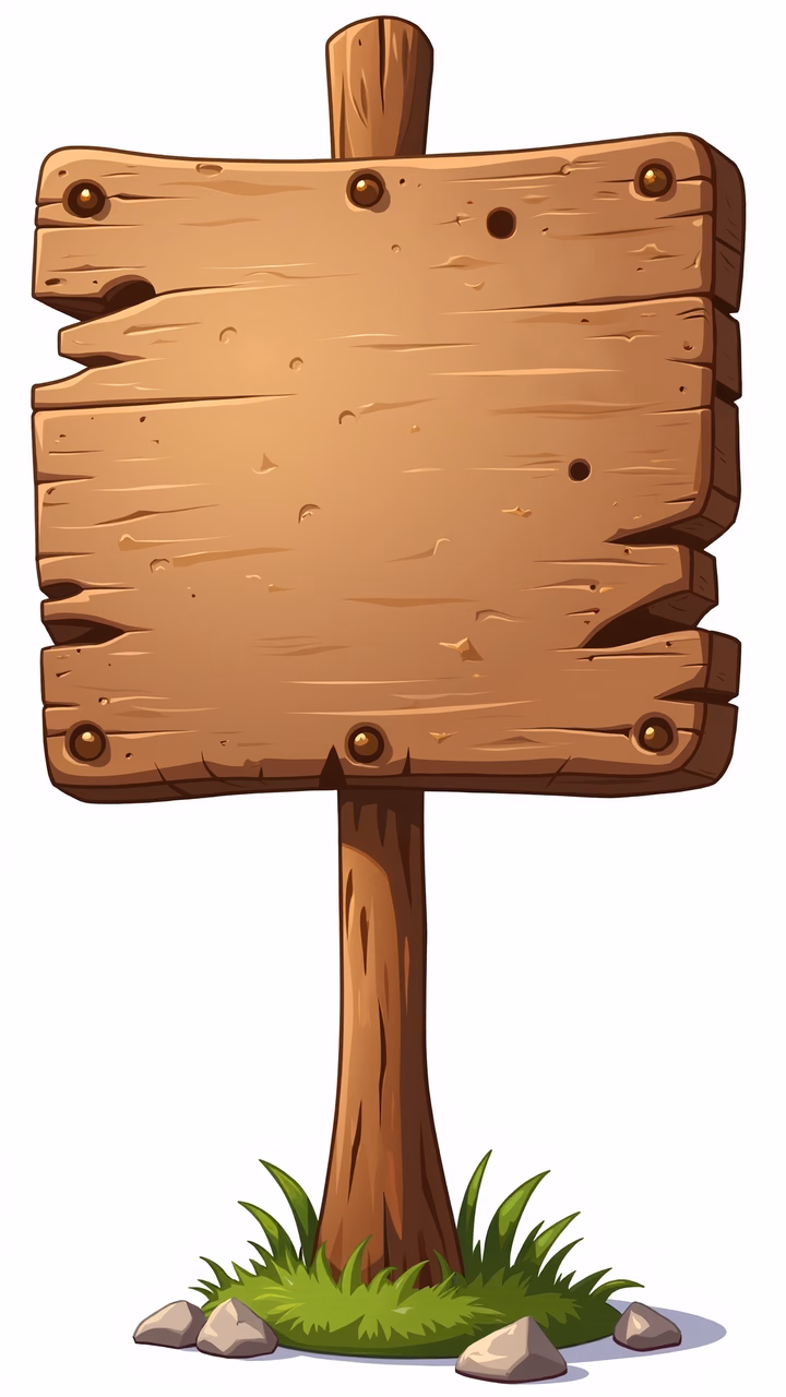 Blank wooden signboard with rustic details and natural surroundings.