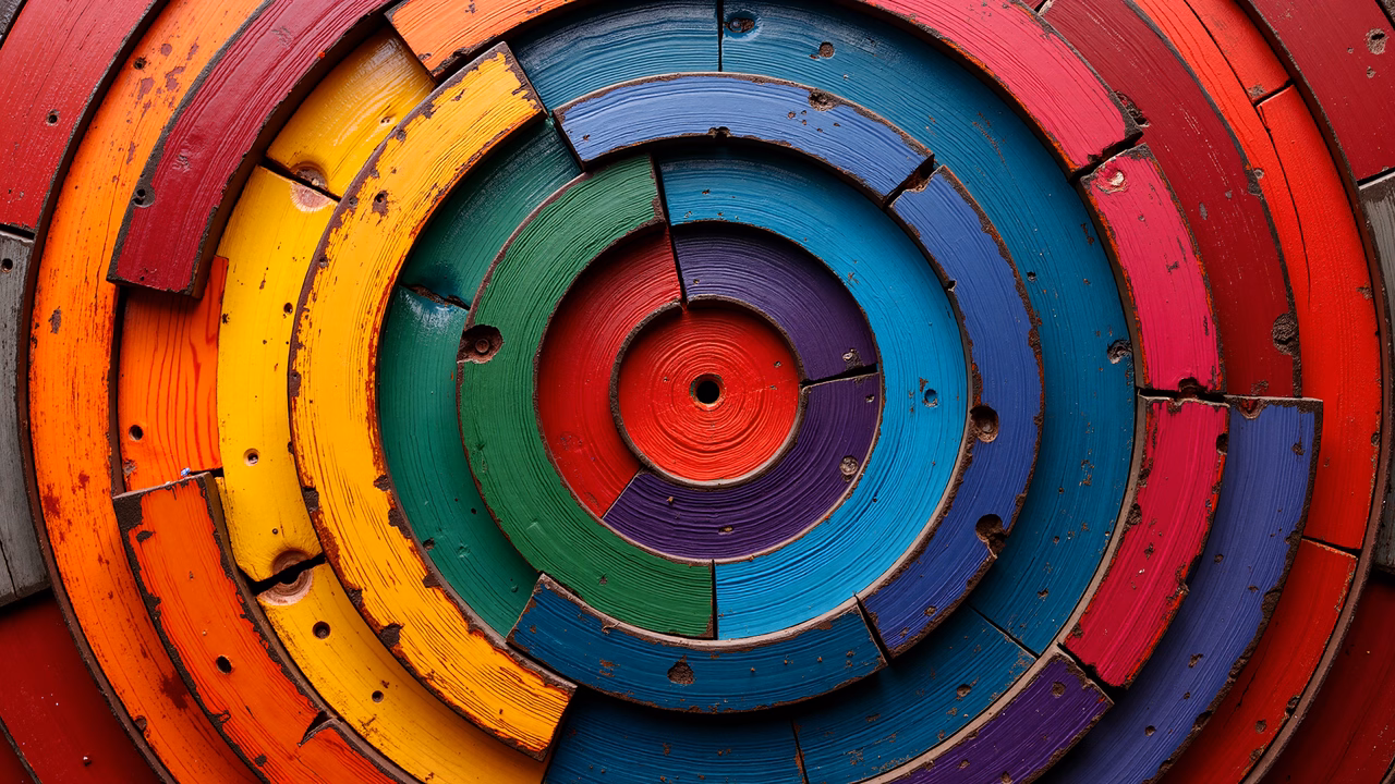 Vibrant concentric circles in a spectrum of colors, abstract art