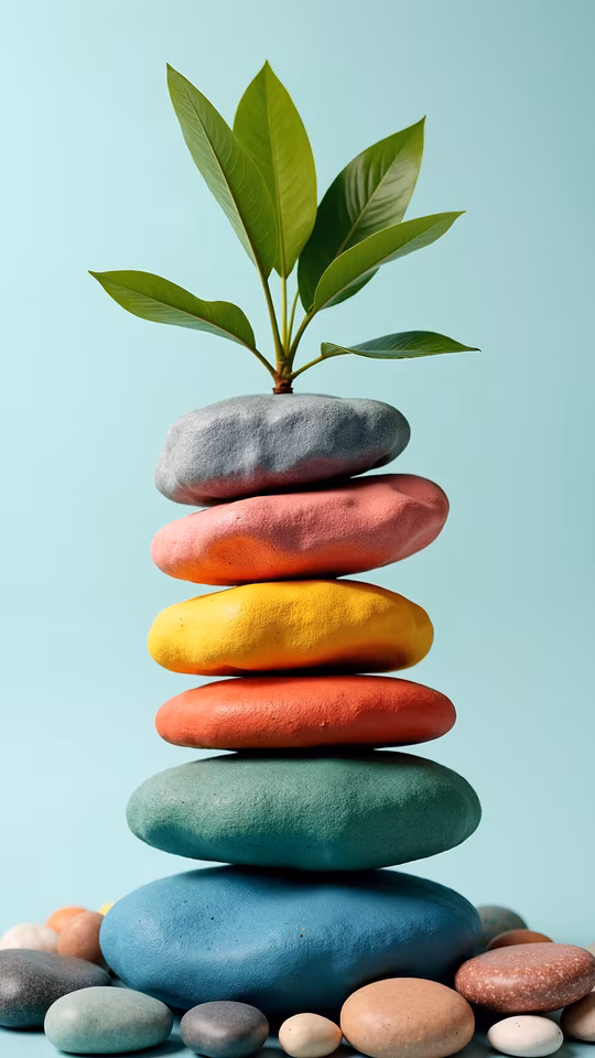 Colorful Stone Stack with Plant