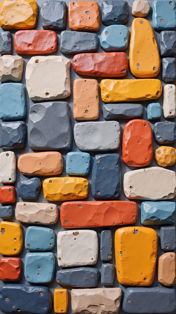Vibrant, textured tiles in various colors create a lively and dynamic composition.