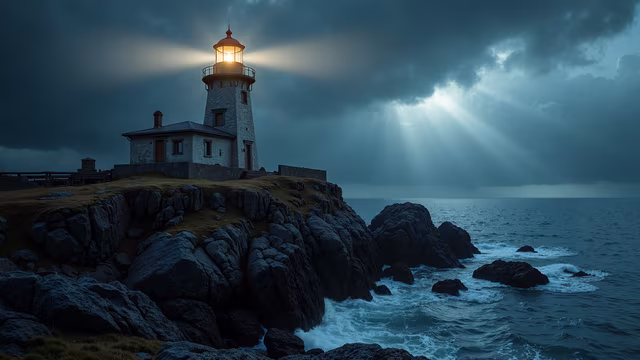 Lighthouse on Rocky Coast
