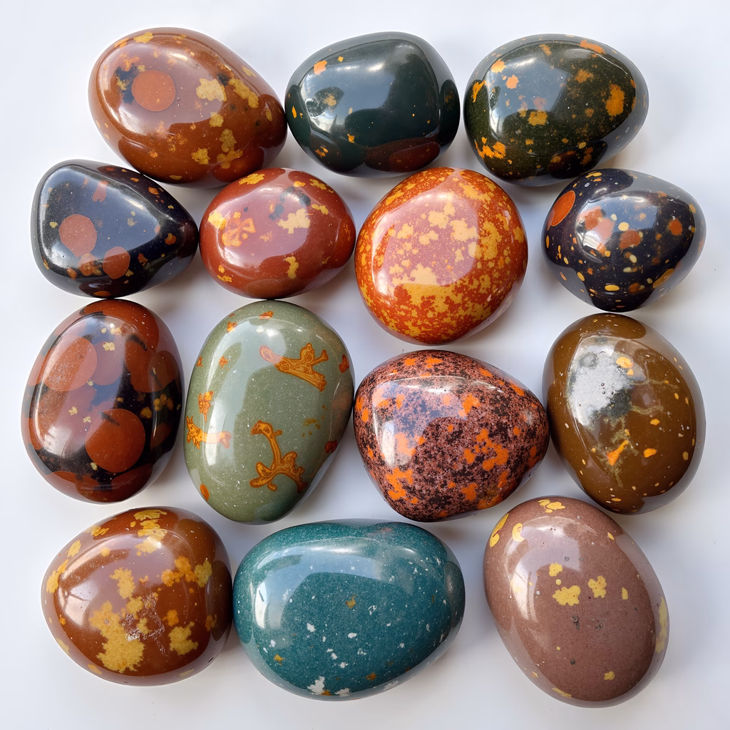 Polished marble eggs showcasing vibrant speckled patterns.