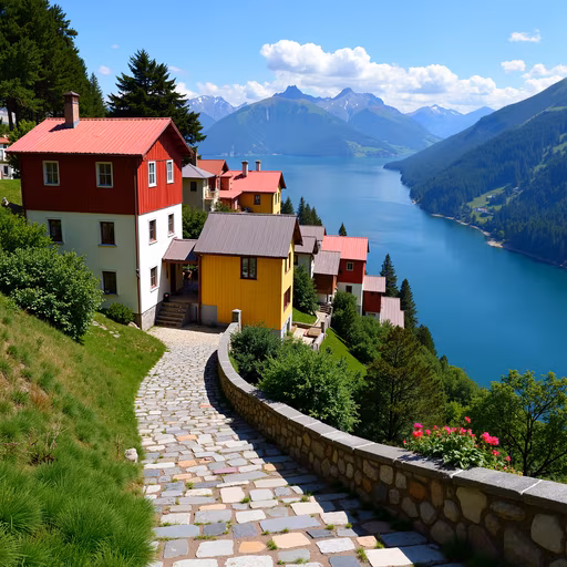 Mountain Village by the Lake