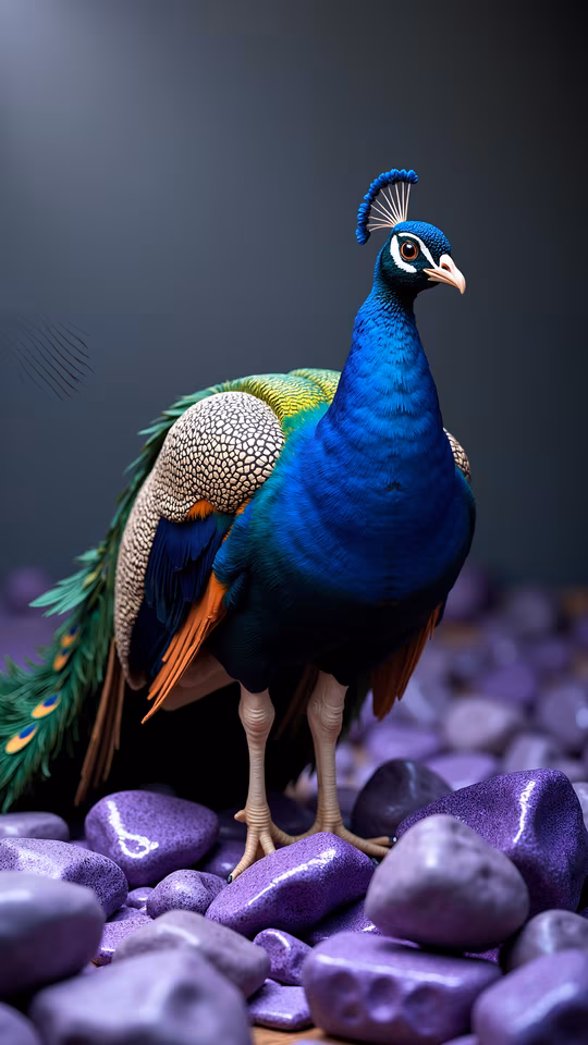 Peacock on Purple Rocks