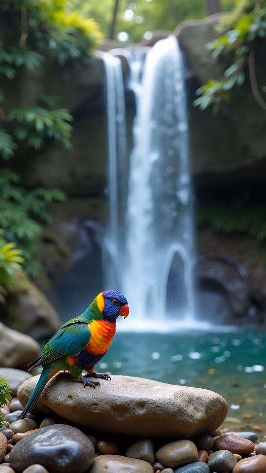 Rainbow Lorikeet by the Waterfall