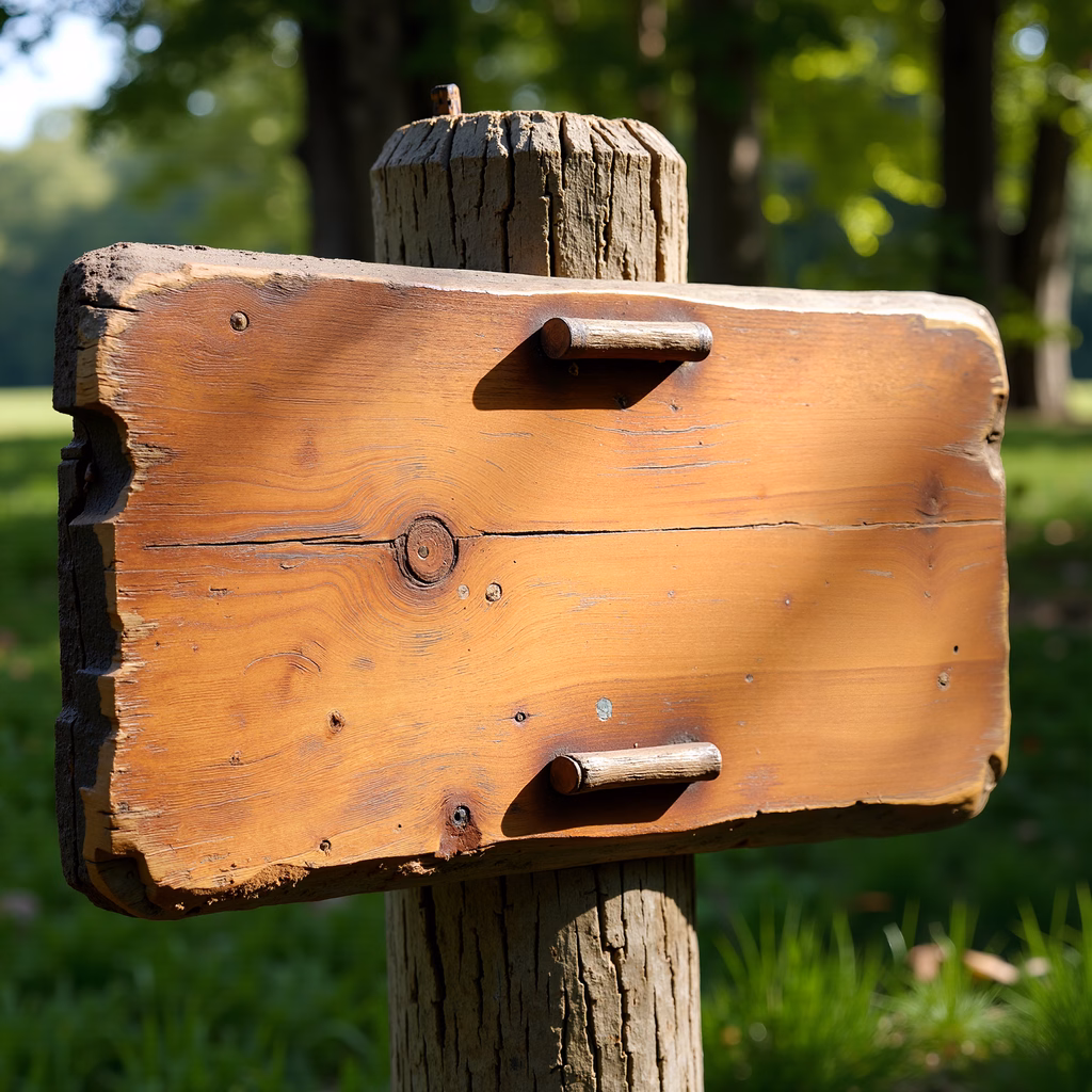 Rustic wooden box mounted on a tree stump, surrounded by greenery.