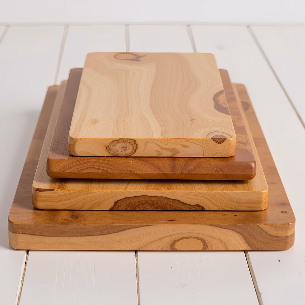 Stacked wooden boards with natural grain patterns and soft lighting.