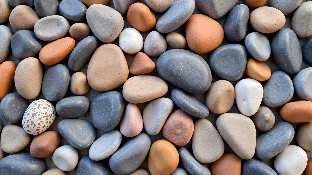 Close-up of diverse stones and pebbles in earthy tones.